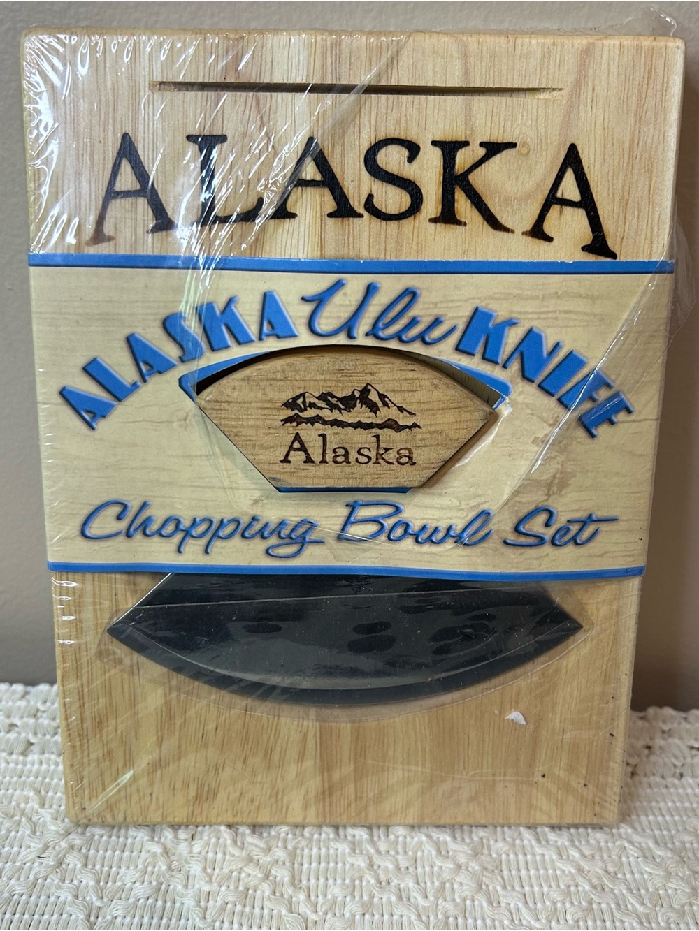 Alaskan Ulu Knife & Chopping Bowl Set - Natural Wood 6x8 inches